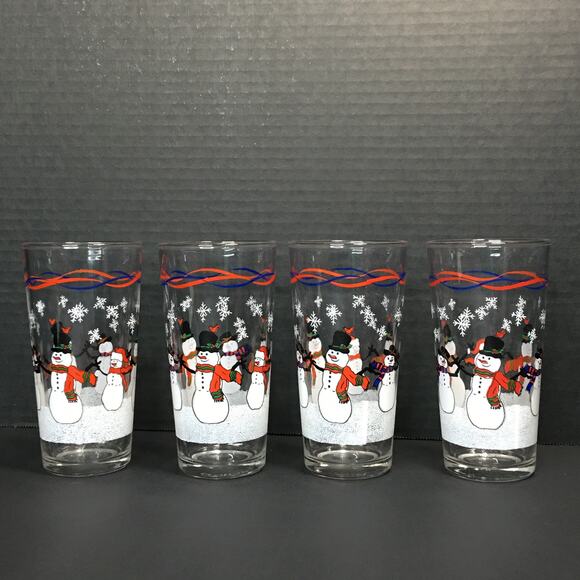 KIG Set of 4 Vintage Snowman Tea Water Drinking‎ Glasses Tumblers Barware - Picture 4 of 10
